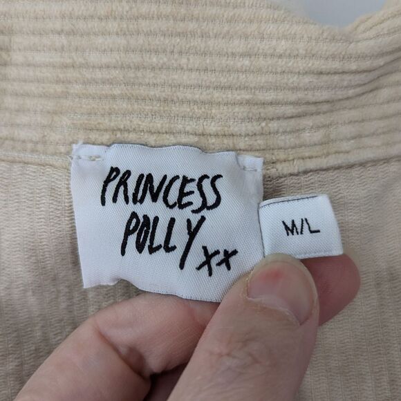Princess Polly Lost Feelings Tan Raw Hem Cropped Corduroy Jacket Medium Large - Picture 13 of 15